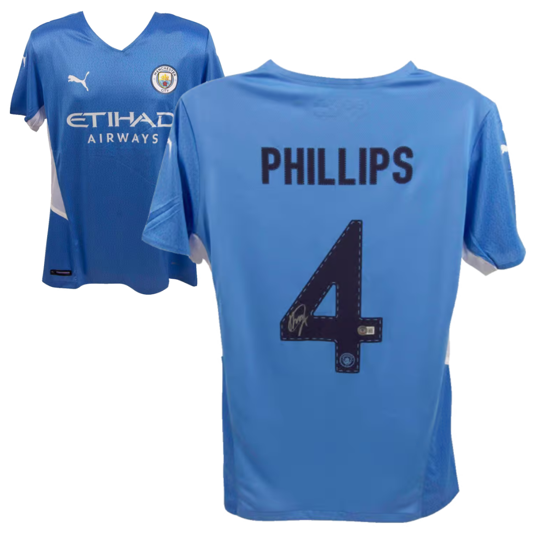 Kalvin Phillips Signed Manchester City Home Soccer Jersey #4 with Beckett COA