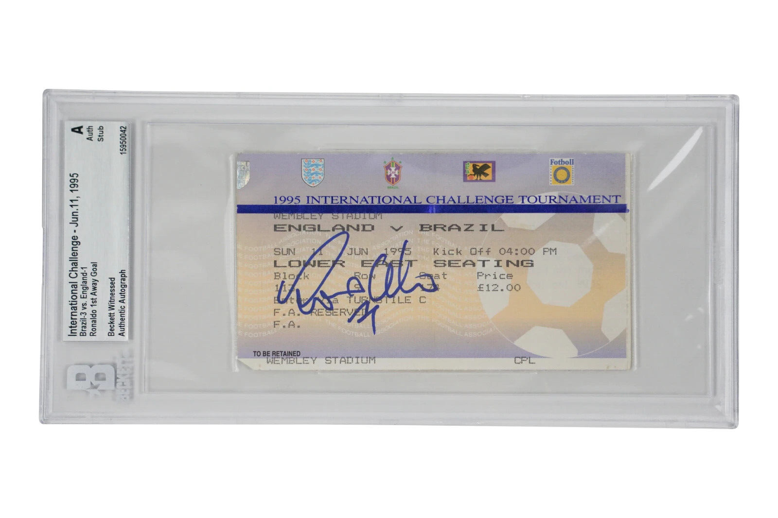 Ronaldo Nazario Signed 1995 First Away Brazil Goal Match Ticket – BGS Authentic