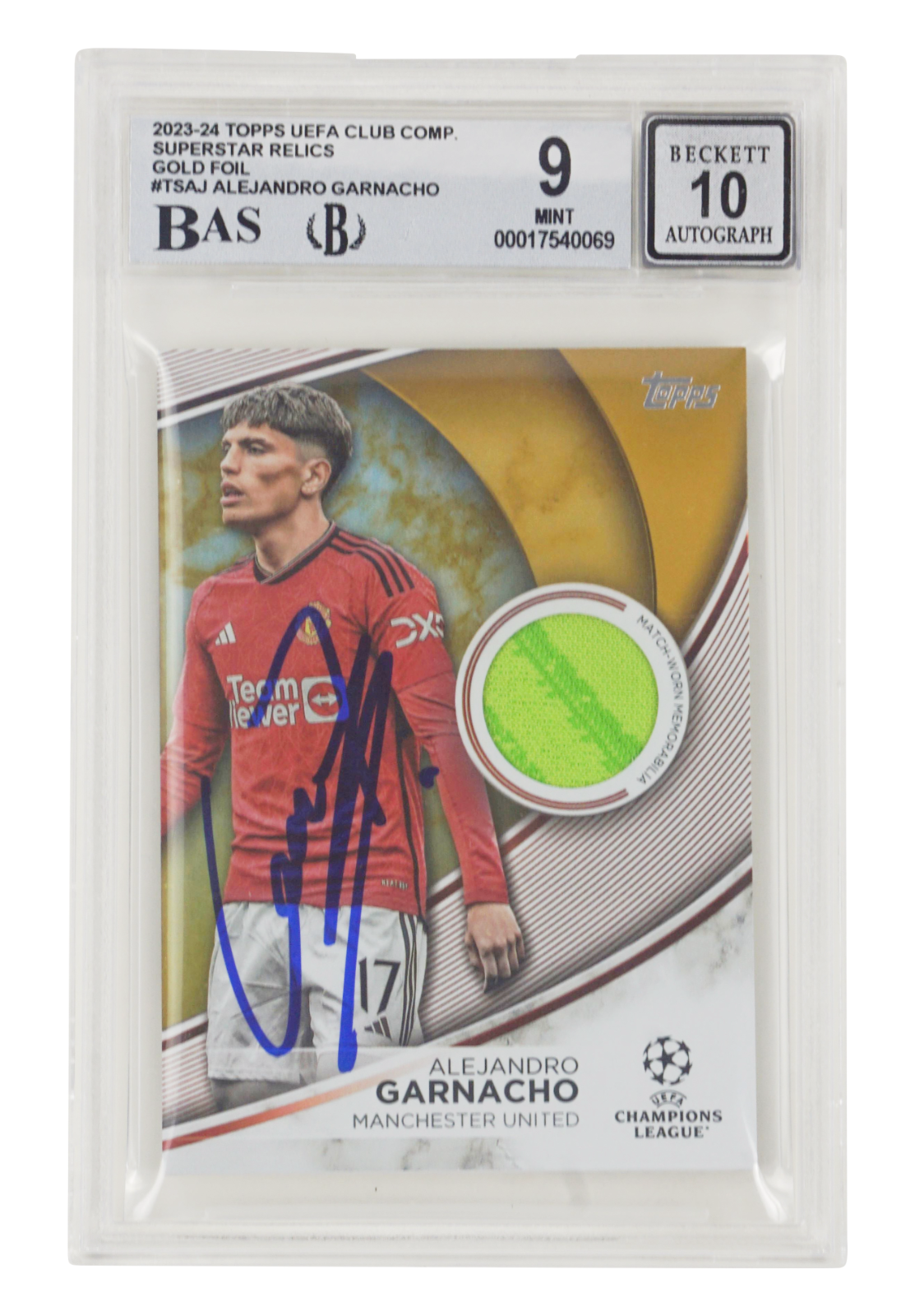 Alejandro Garnacho Signed 2023-24 Topps UCC Superstar Relics /50 – BGS 9