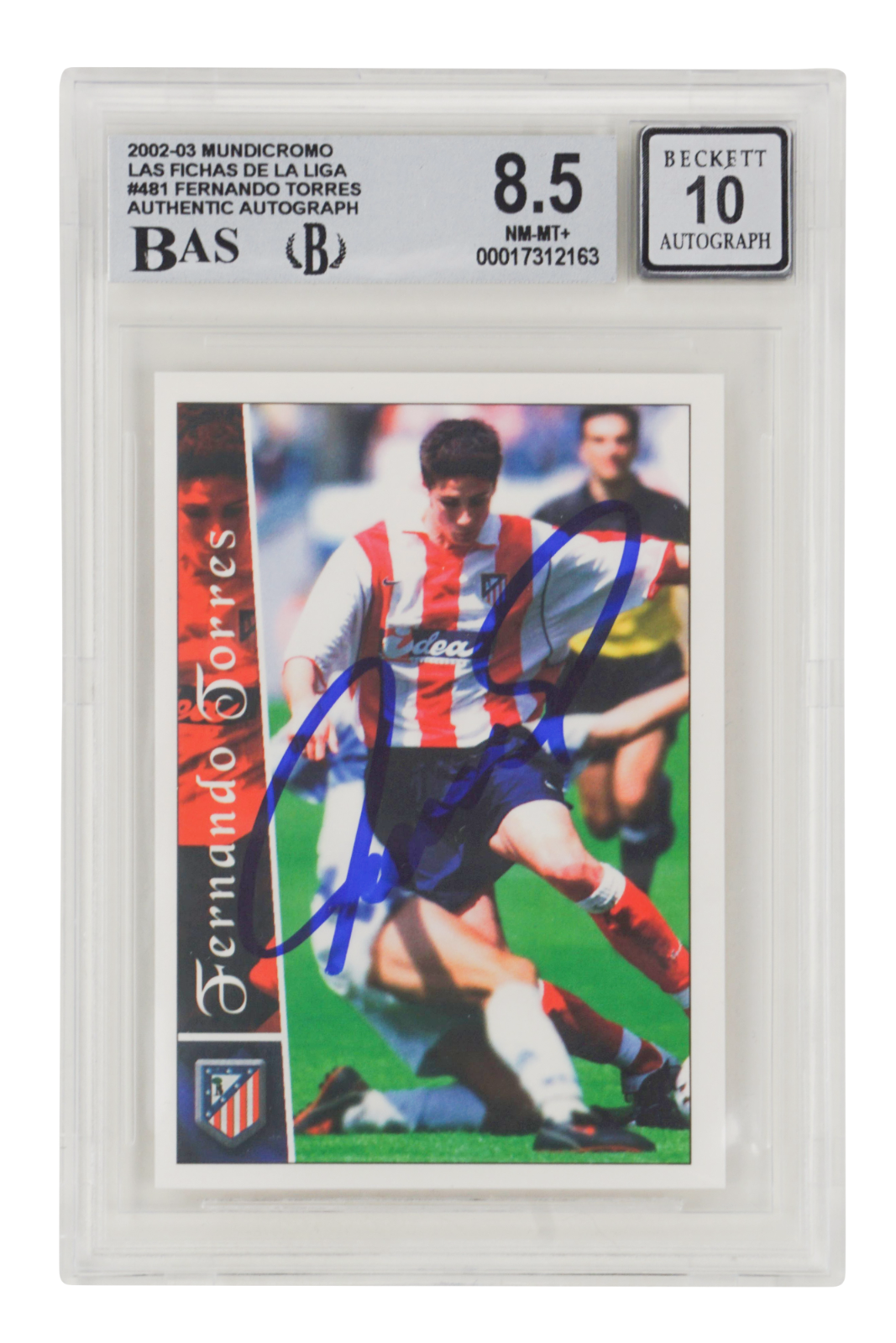 Fernando Torres Signed 2002-03 Mundicromo Las Fichas Rookie Card - BGS 8.5