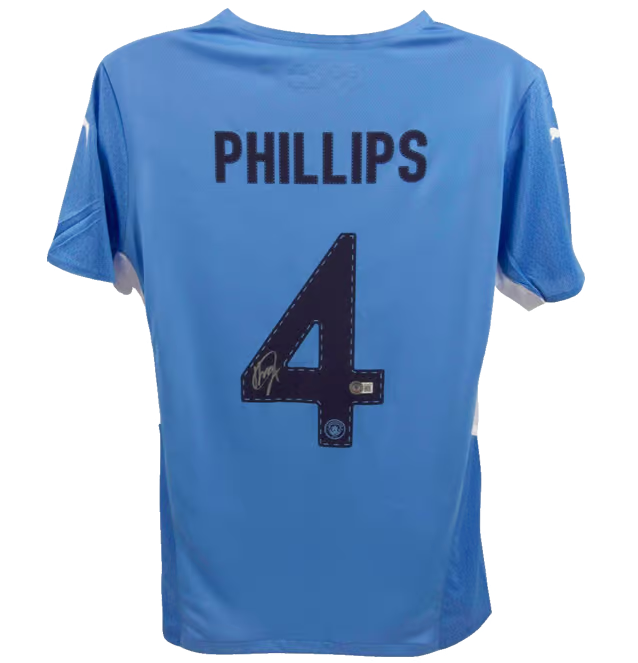 Kalvin Phillips Signed Manchester City Home Soccer Jersey #4 with Beckett COA