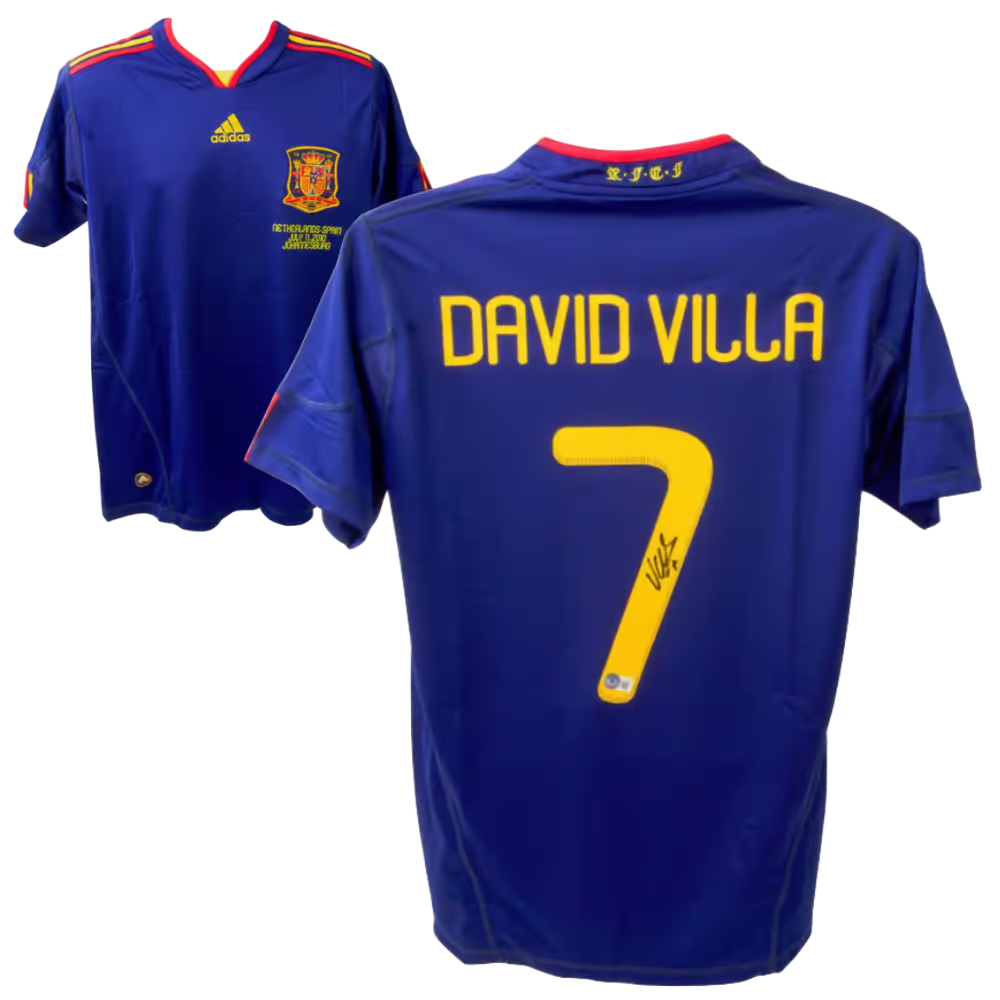 David Villa Signed Spain 2010 World Cup Final Soccer Jersey #7 with Beckett COA