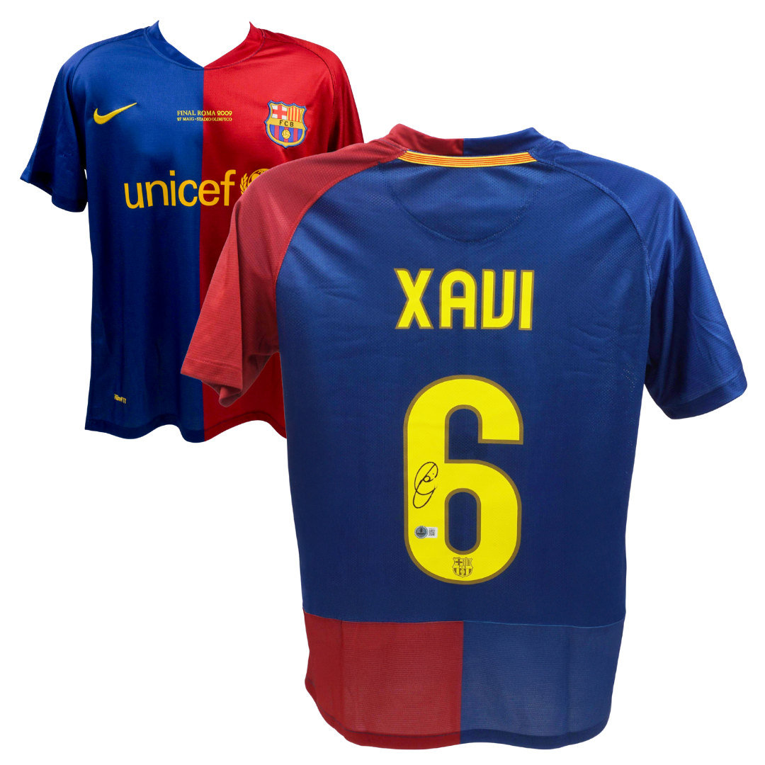 Xavi Hernandez Signed Barcelona 2009 UCL Final Soccer Jersey #6 with Beckett COA