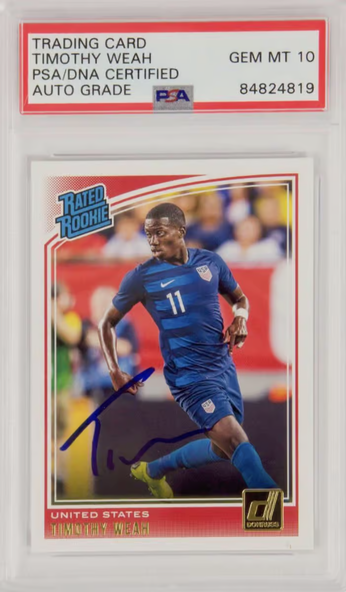 Timothy Weah Signed 2018-19 Panini Donruss Rated Rookie #198 – PSA 10 Autograph