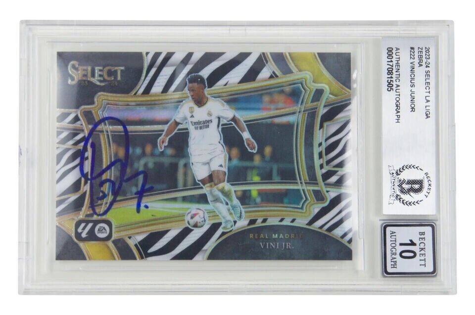 Vinicius Jr Signed 2023-24 Panini Select La Liga Zebra /25 – BGS 10 Autograph