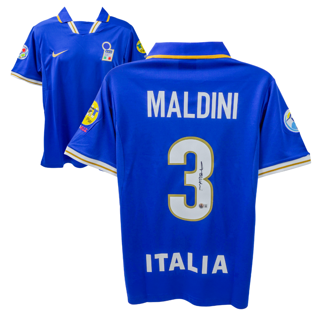 Paolo Maldini Signed Italy FC Home Soccer Jersey #3 with Beckett Witness