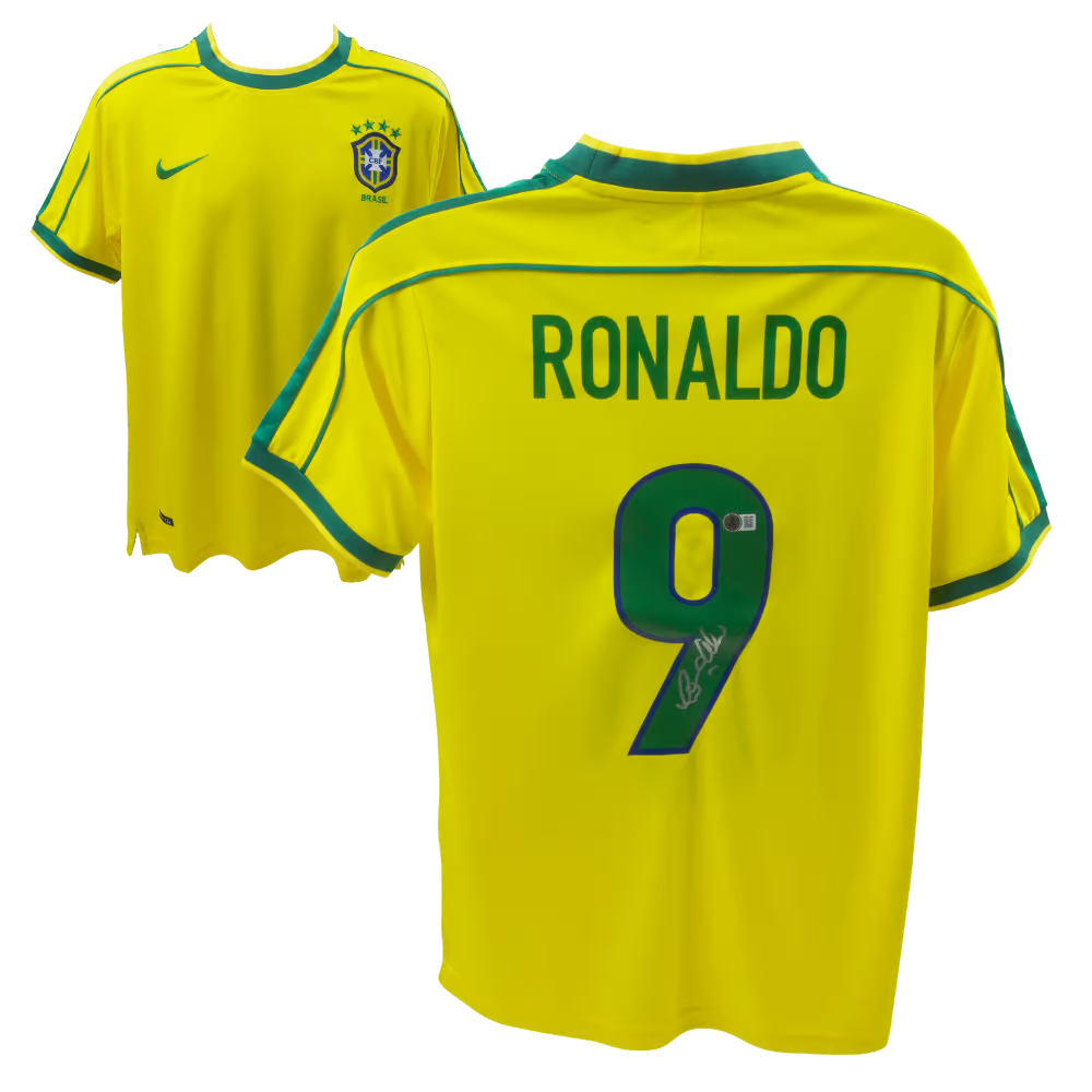 Ronaldo Nazario Signed Brazil FC Home Soccer Jersey #9 with Beckett COA