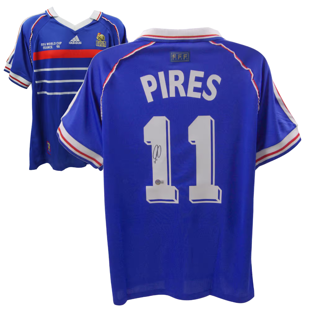 Robert Pires Signed France 1998 World Cup Soccer Jersey #11 with Beckett COA