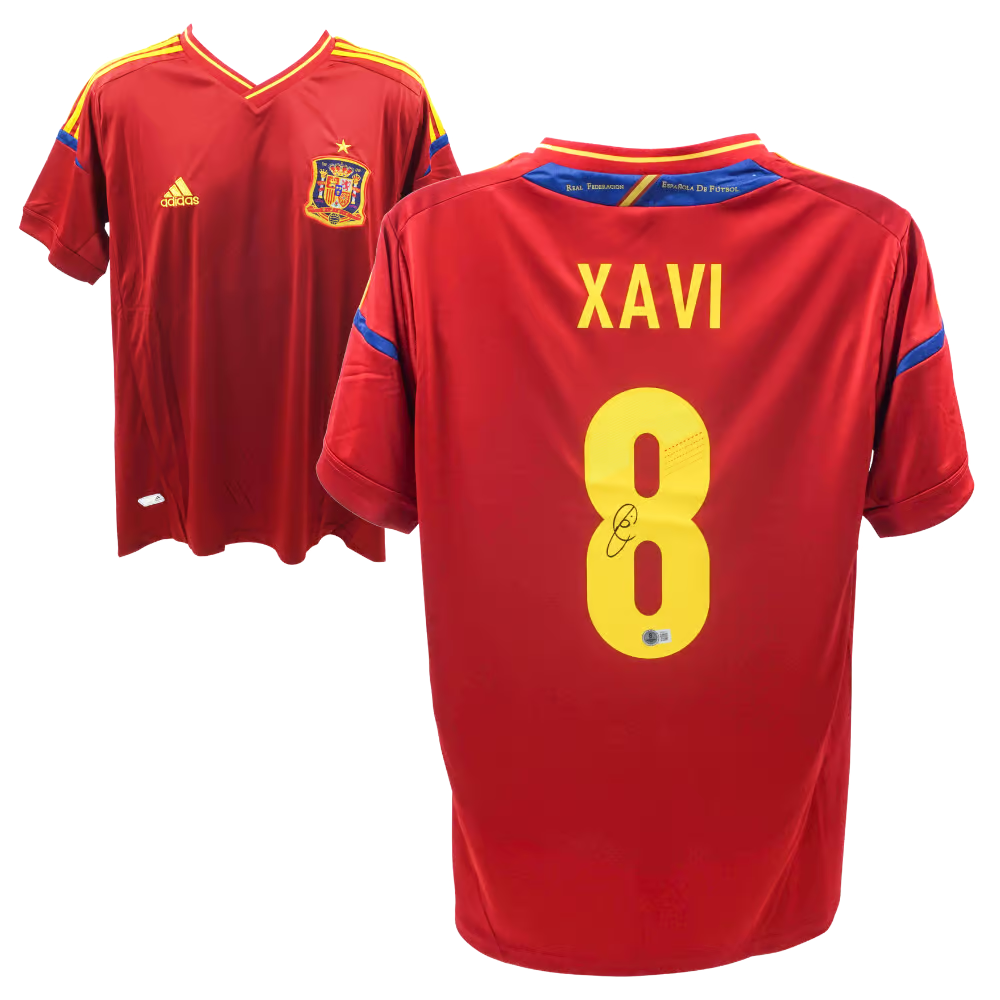 Xavi Hernandez Signed Spain FC Home Soccer Jersey #8 with Beckett COA