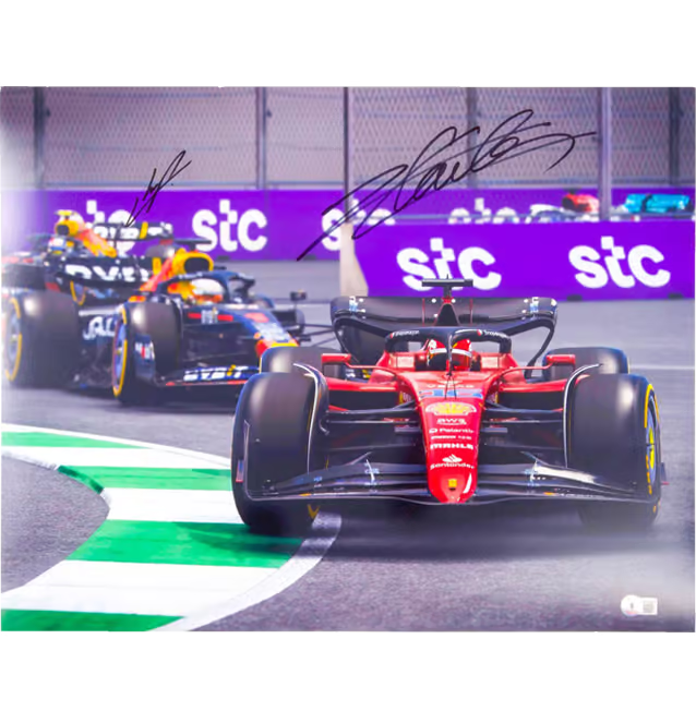 Leclerc & Perez Signed Formula 1 Racing Print Size 16″ x 20″ with Beckett COA