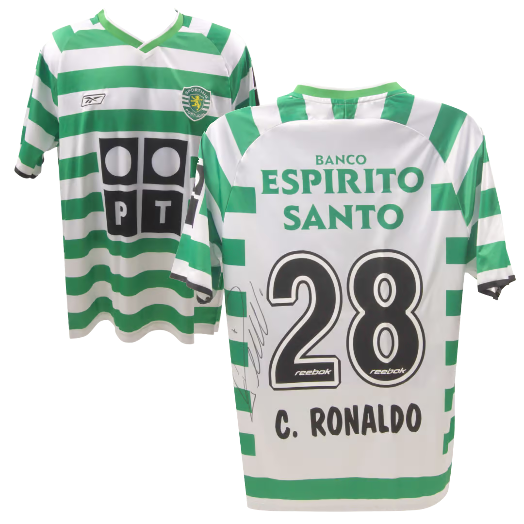 Cristiano Ronaldo Signed Sporting Lisbon Home Soccer Jersey #28 with Beckett LOA