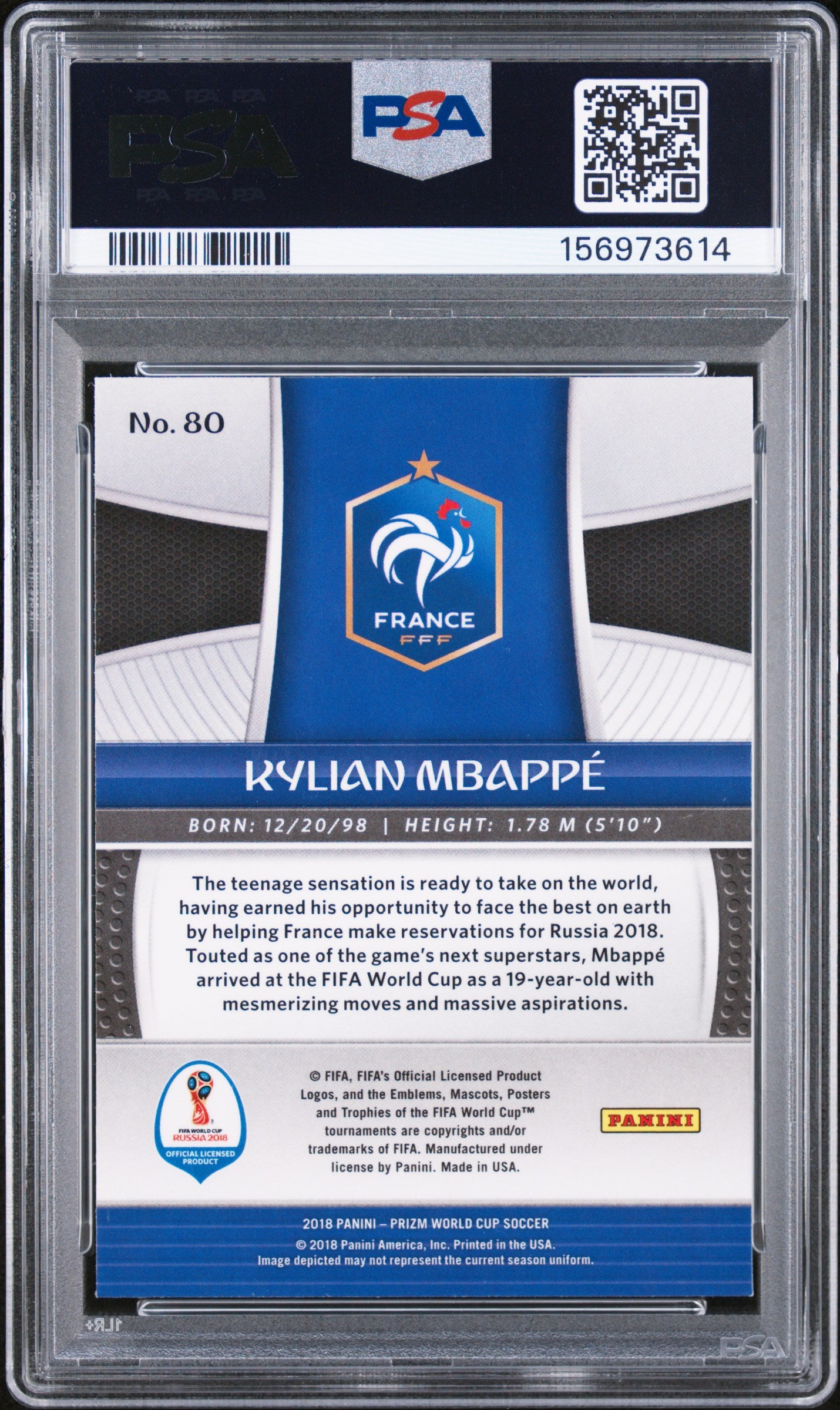 Kylian Mbappe Signed 2018 Panini Prizm World Cup France #80 - PSA 10 AUTO 10
