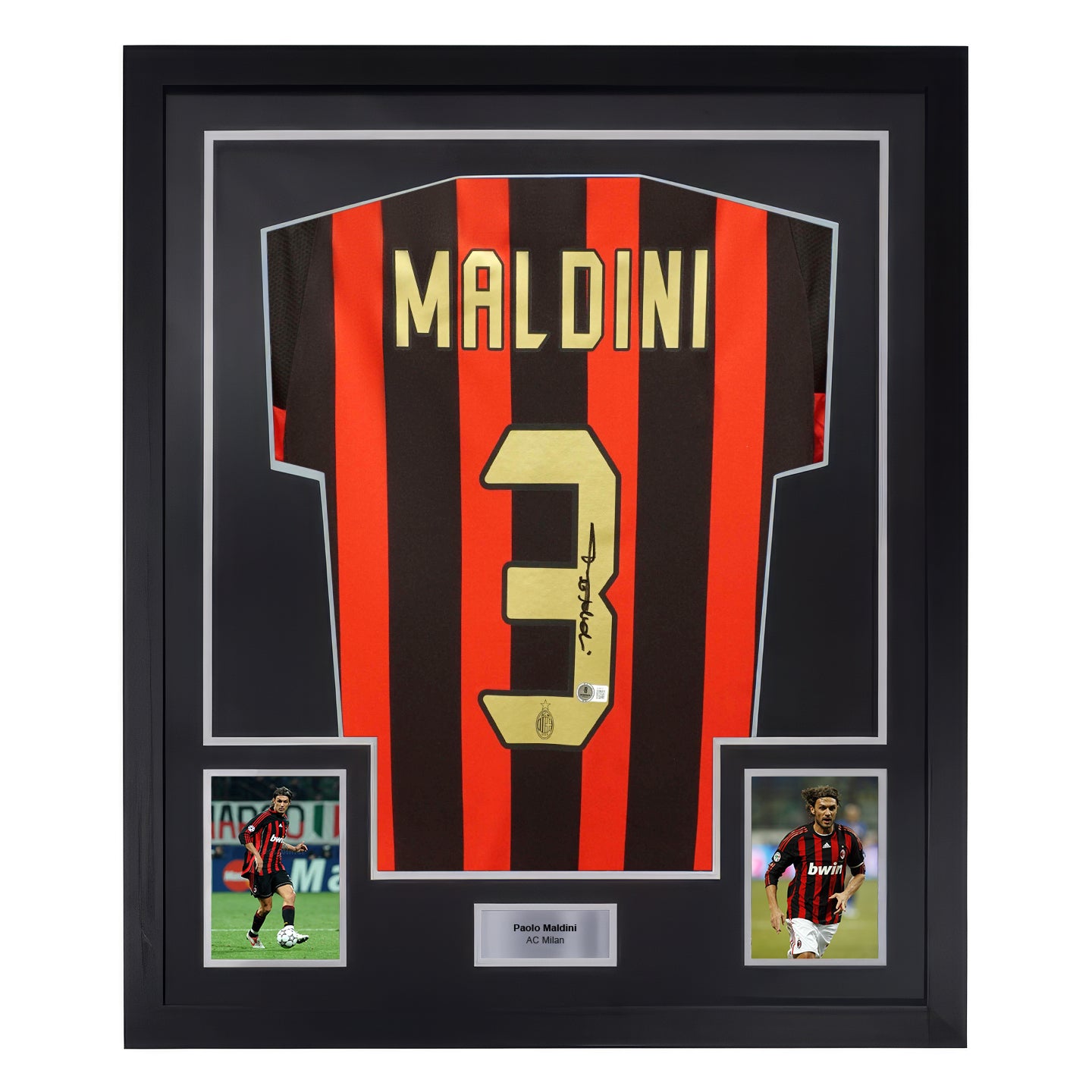 Framed Paolo Maldini Signed AC Milan Home Soccer Jersey #3 with Beckett COA