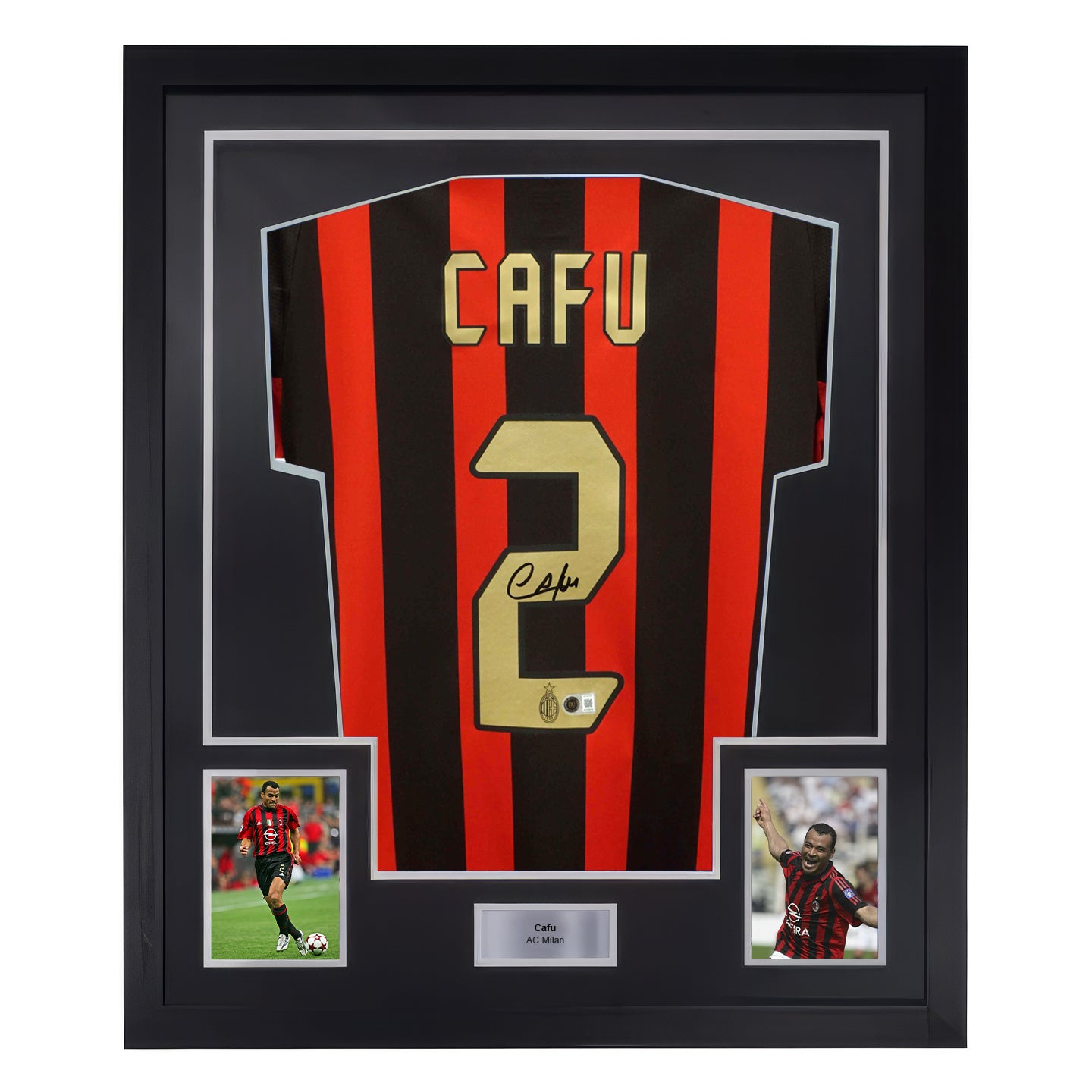 Framed Cafu Signed AC Milan Soccer Jersey #2 with Beckett COA