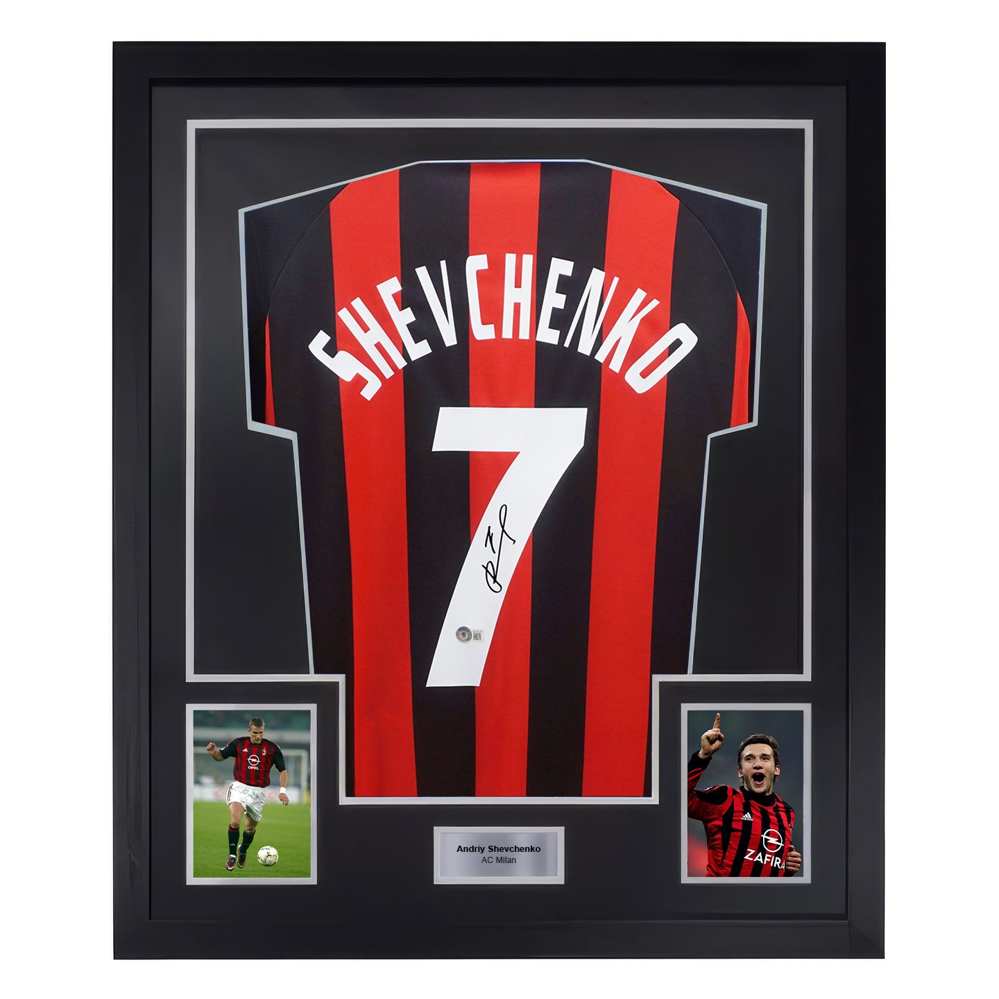 Framed Andriy Shevchenko Signed AC Milan Home Soccer Jersey #7 with Beckett COA