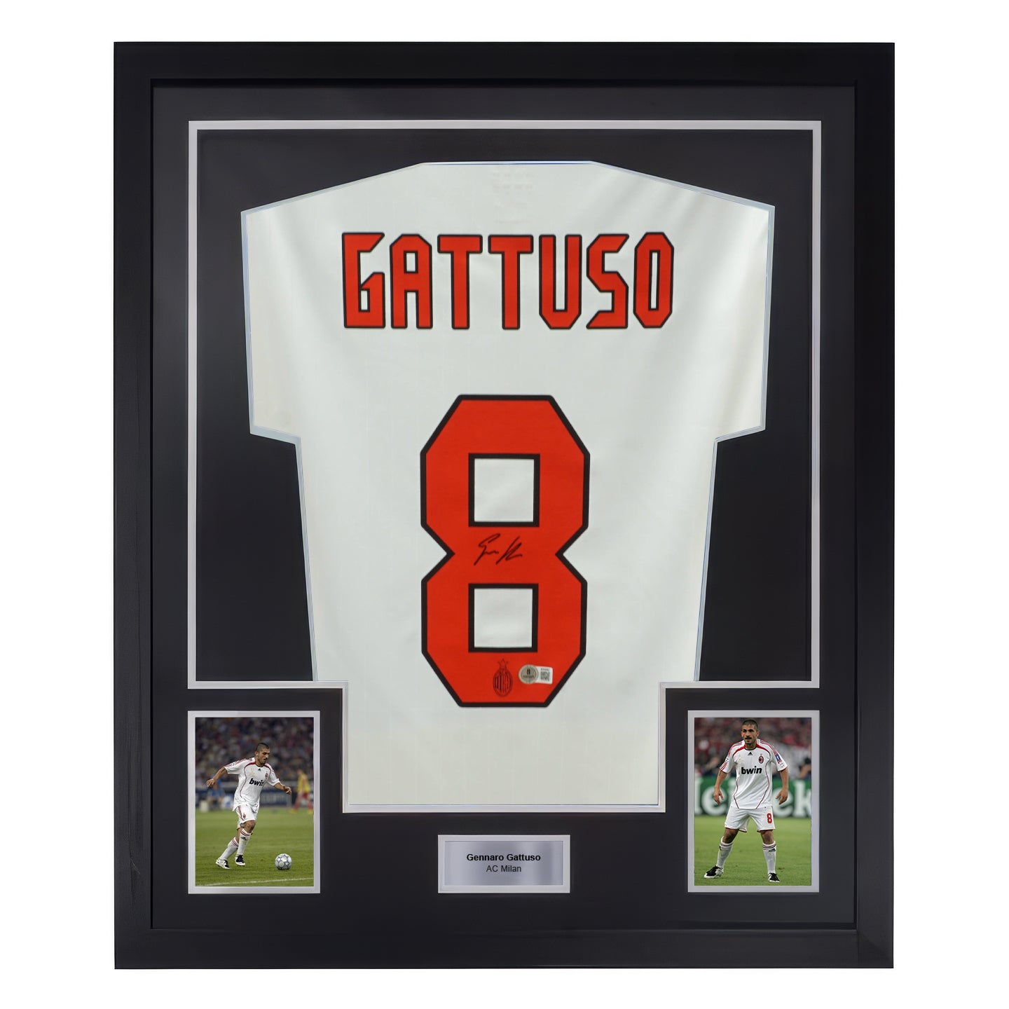 Framed Gennaro Gattuso Signed AC Milan Soccer Jersey #8 with Beckett COA