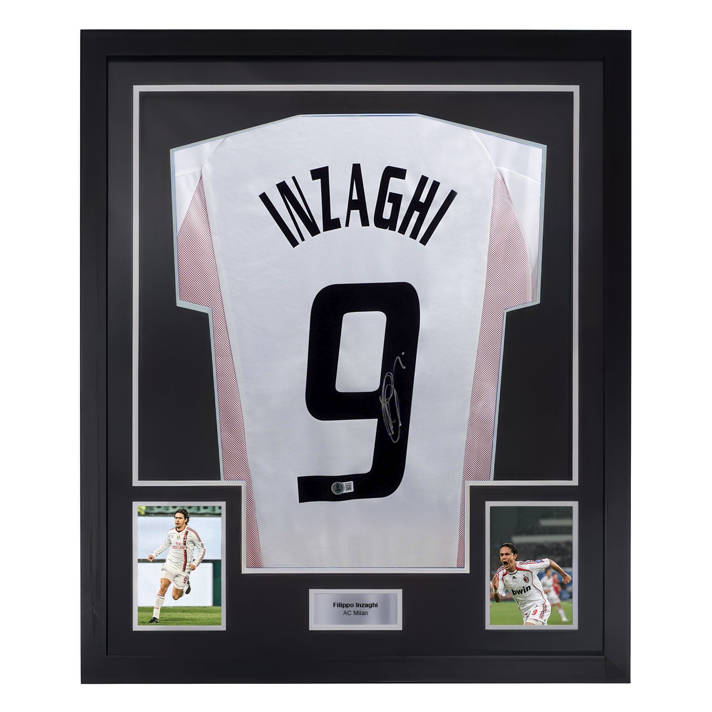 Framed Filippo Inzaghi Signed AC Milan Soccer Jersey #9 with Beckett Witness