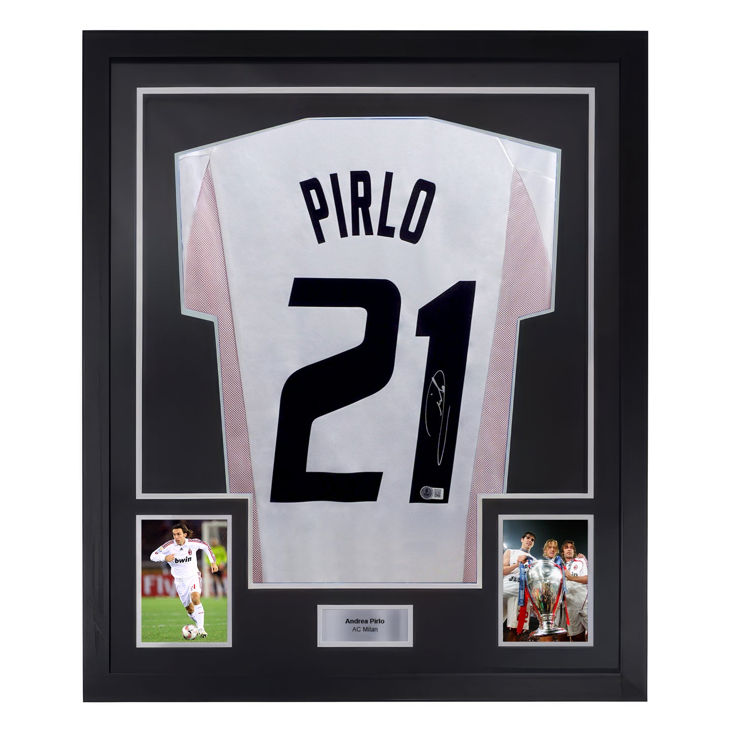 Framed Andrea Pirlo Signed AC Milan Away Soccer Jersey #21 with Beckett Witness