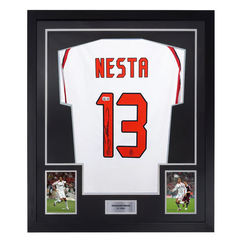 Framed Alessandro Nesta Signed AC Milan Away Soccer Jersey #13 with Beckett Witness