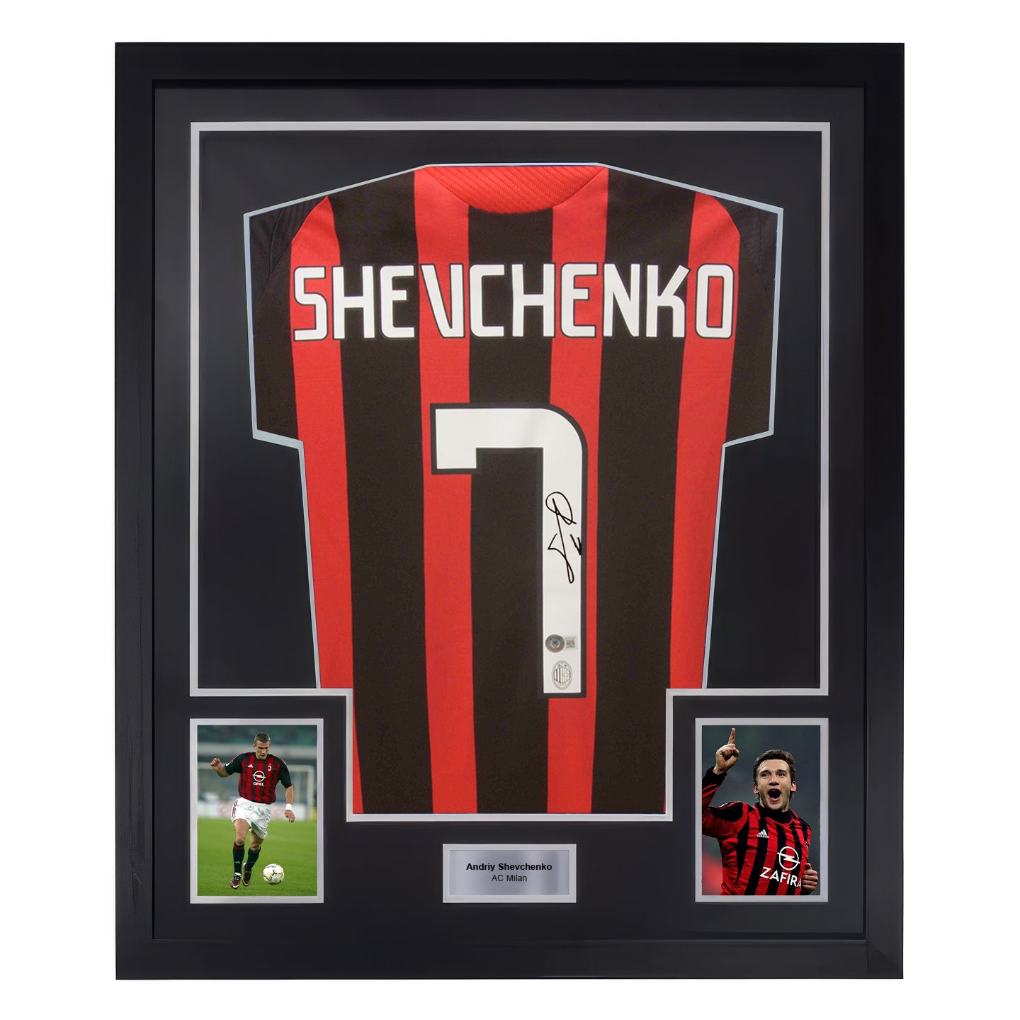 Framed Andriy Shevchenko Signed AC Milan Home Soccer Jersey #7 with Beckett COA