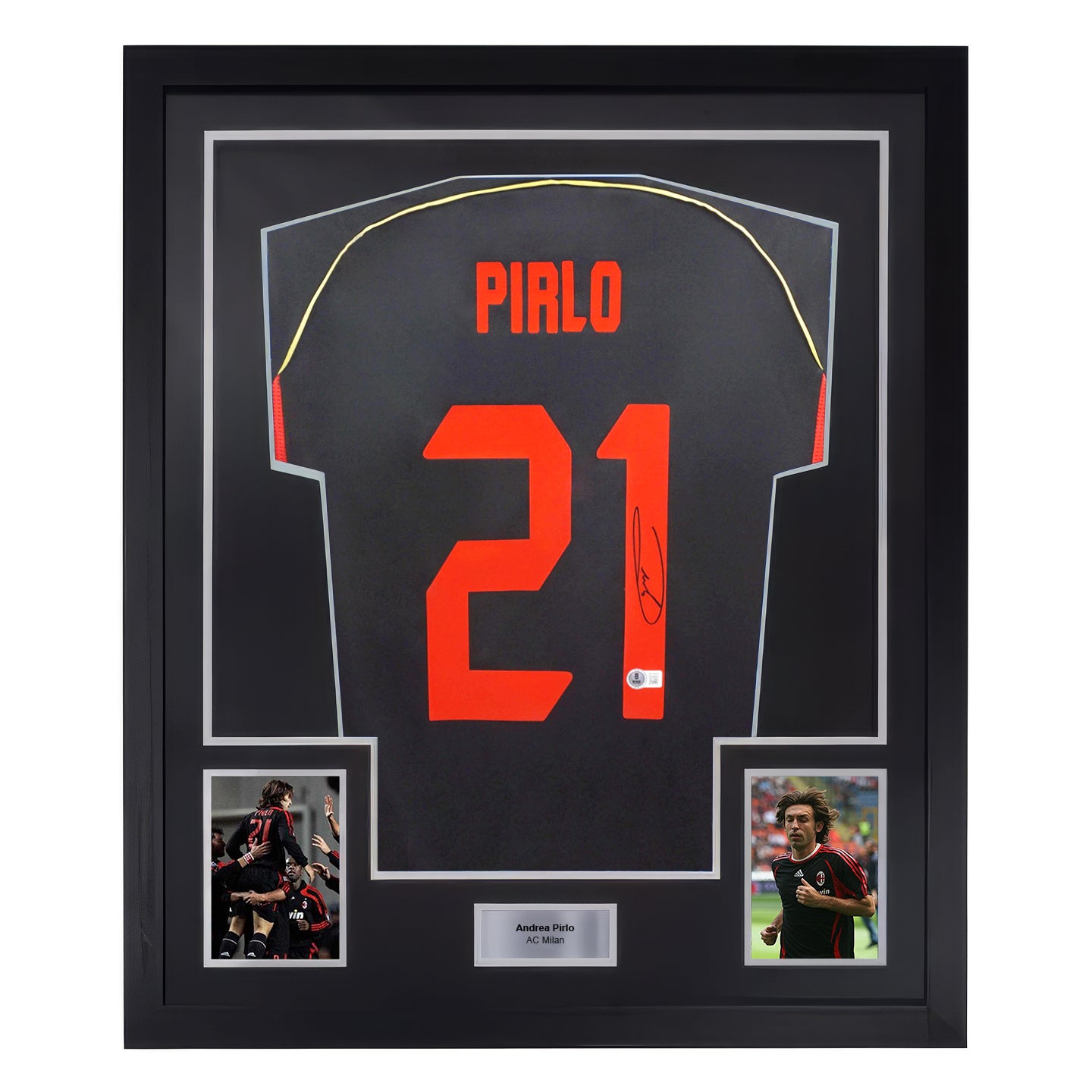 Framed Andrea Pirlo Signed AC Milan Away Soccer Jersey #21 with Beckett Witness