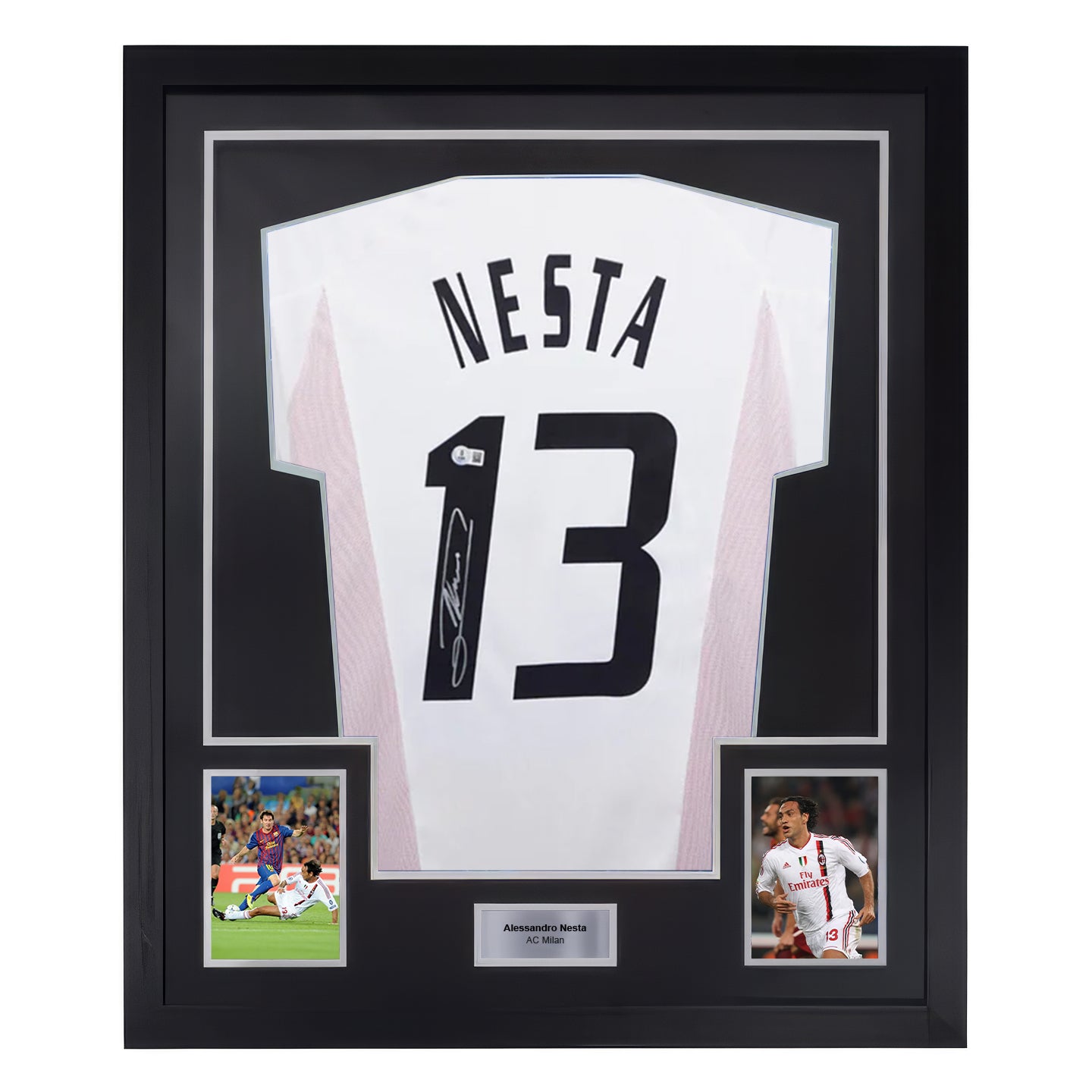 Framed Alessandro Nesta Signed AC Milan Soccer Jersey #13 with Beckett Witness