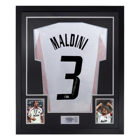 Framed Paolo Maldini Signed AC Milan Away Soccer Jersey #3 with Beckett Witness