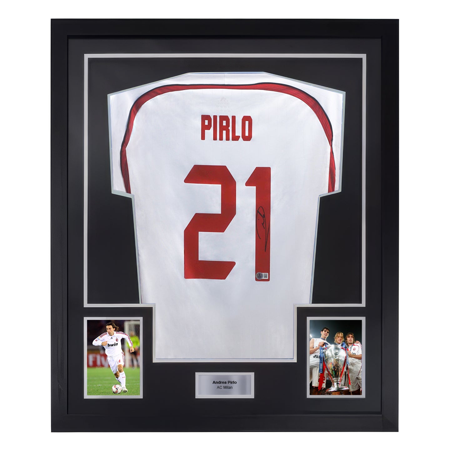 Framed Andrea Pirlo Signed AC Milan Away Soccer Jersey #21 with Beckett Witness
