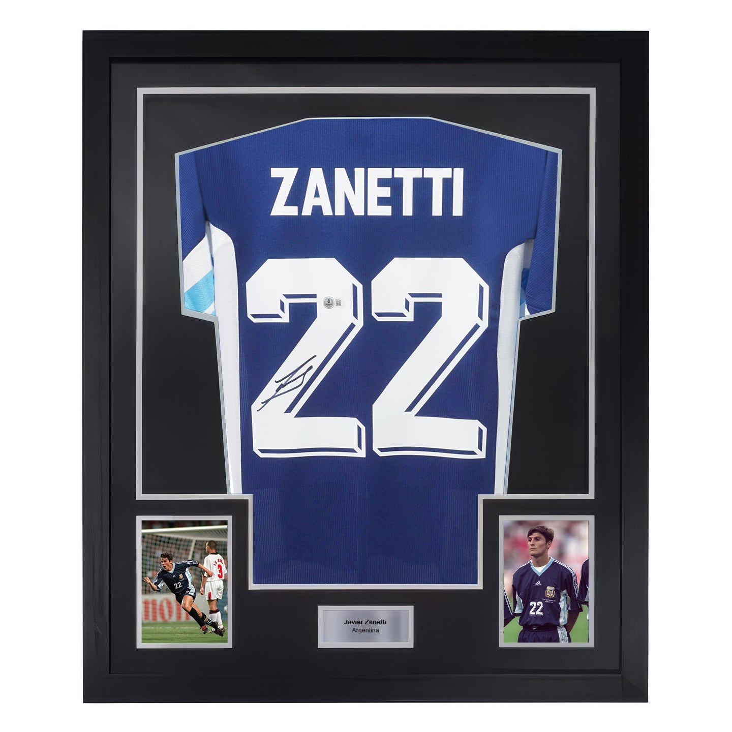 Framed Javier Zanetti Signed Argentina FC Away Soccer Jersey #22 with Beckett COA