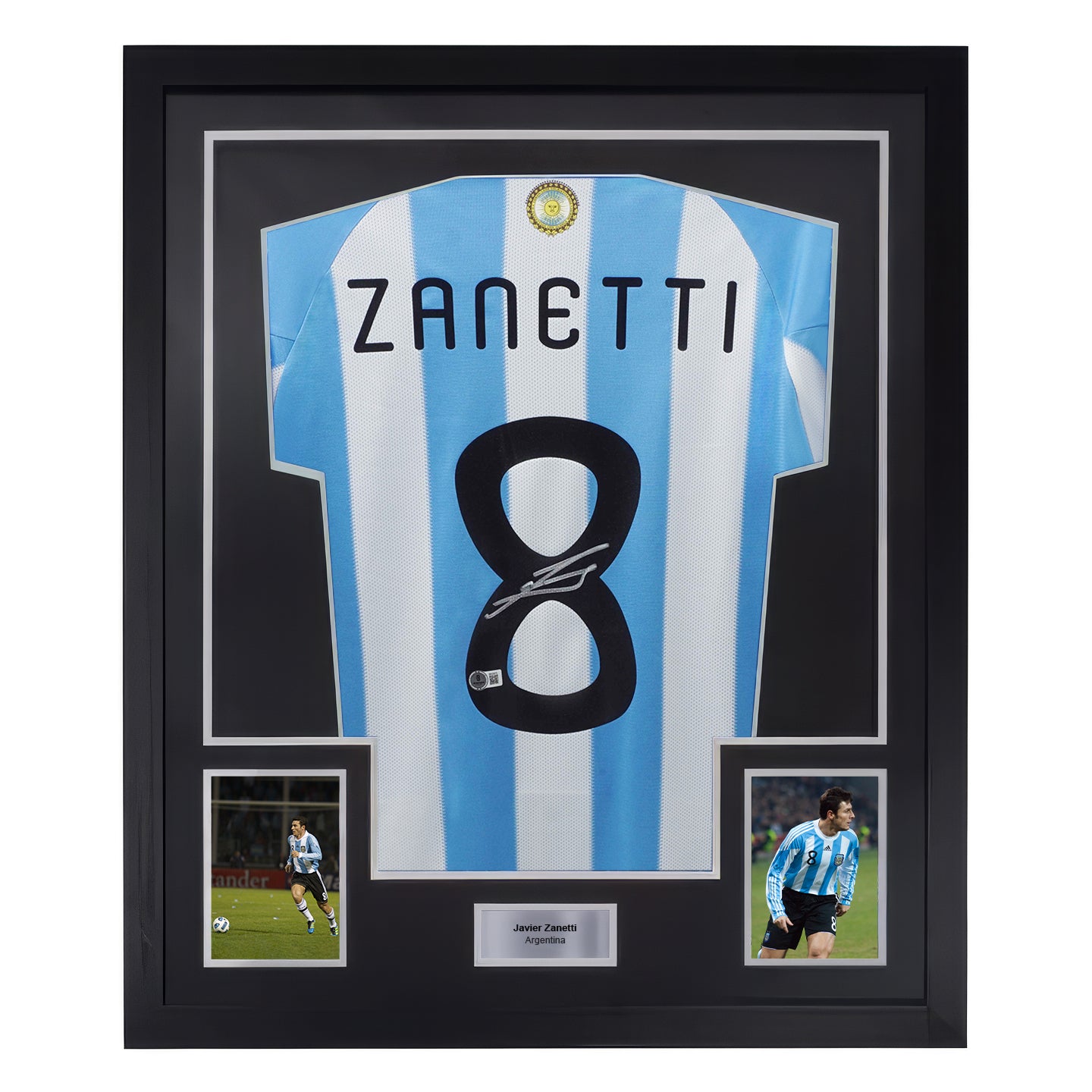 Framed Javier Zanetti Signed Argentina FC Home Soccer Jersey #8 with Beckett COA
