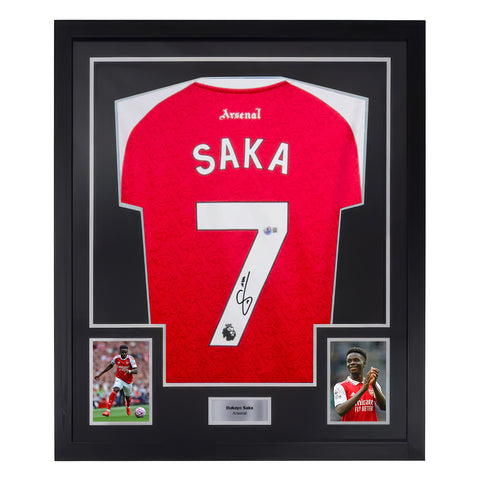 Framed Bukayo Saka Signed Arsenal Home Soccer Jersey #7 with Beckett COA