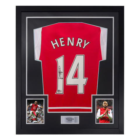 Framed Thierry Henry Signed Arsenal Home Soccer Jersey #14 with Beckett COA