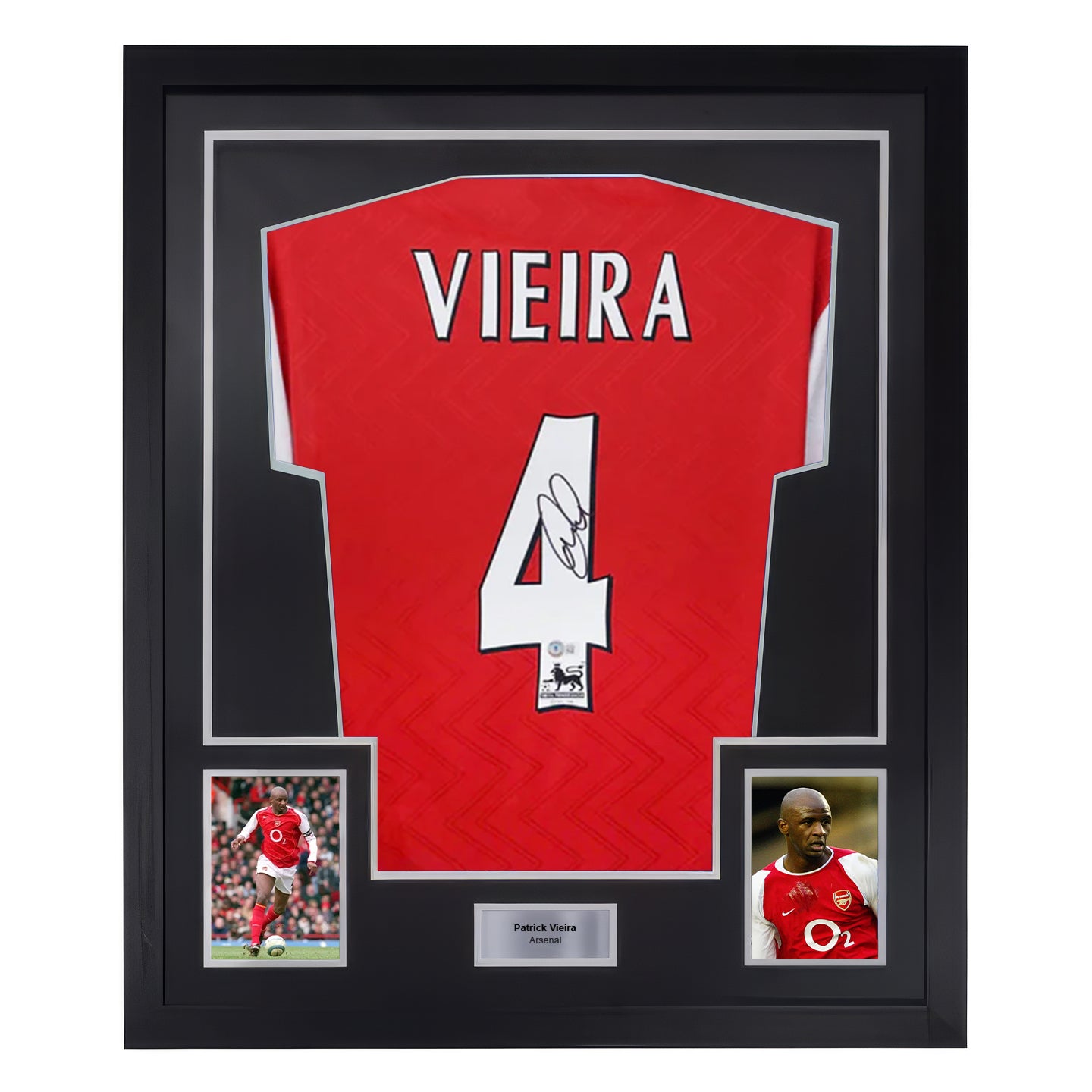 Framed Patrick Vieira Signed Arsenal Home Soccer Jersey #4 with Beckett COA