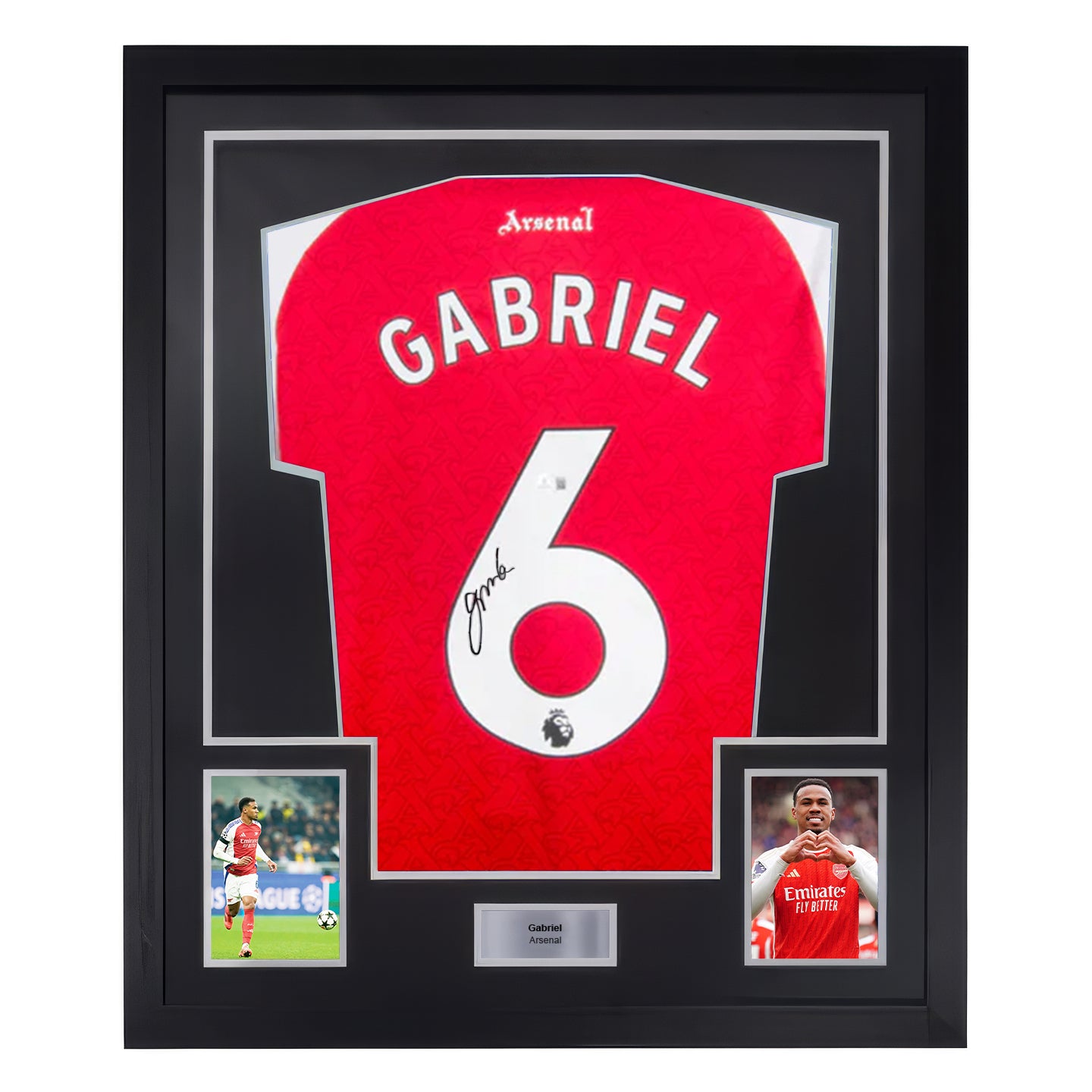 Framed Gabriel Signed Arsenal FC Soccer Jersey #6 with Beckett COA