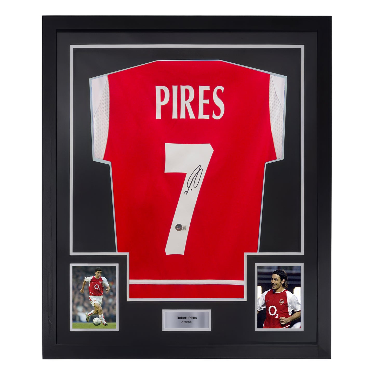 Framed Robert Pires Signed Arsenal FC Home Soccer Jersey #7 with Beckett COA