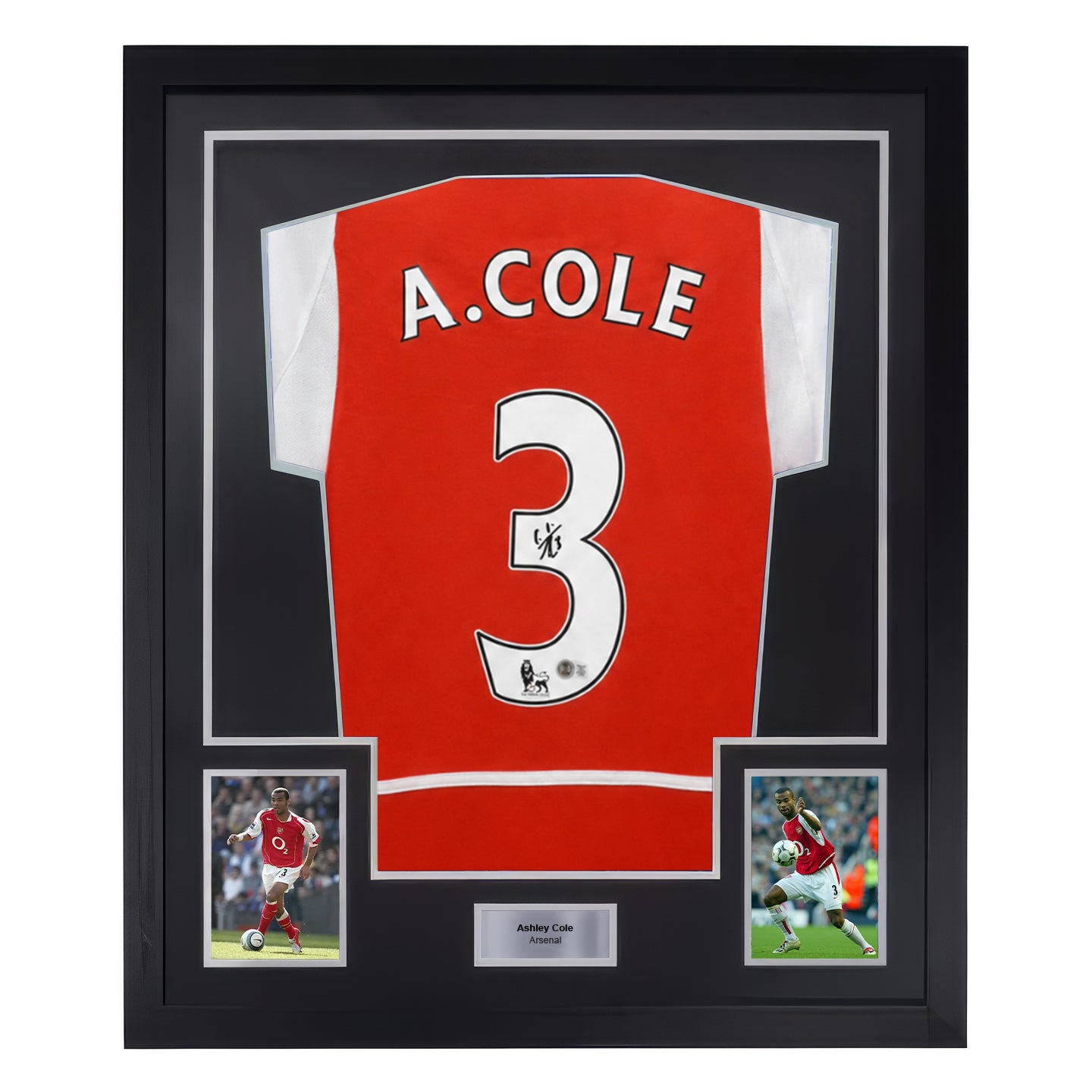 Framed Ashley Cole Signed Arsenal Home Soccer Jersey #3 with Beckett COA