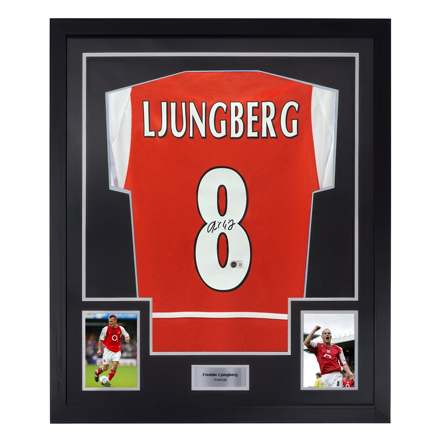 Framed Freddie Ljungberg Signed Arsenal FC Home Soccer Jersey #8 with Beckett COA