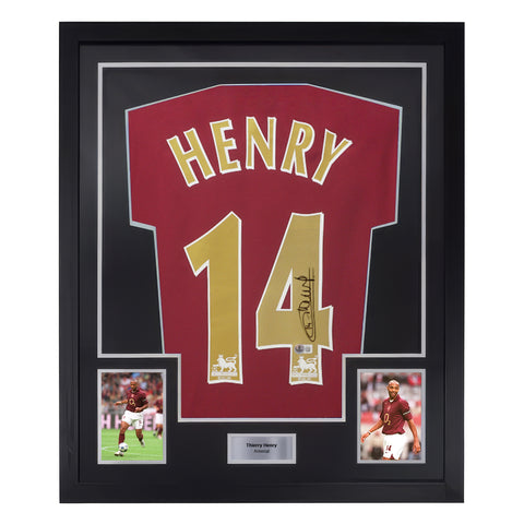 Framed Thierry Henry Signed Arsenal Away Soccer Jersey #14 with Beckett COA
