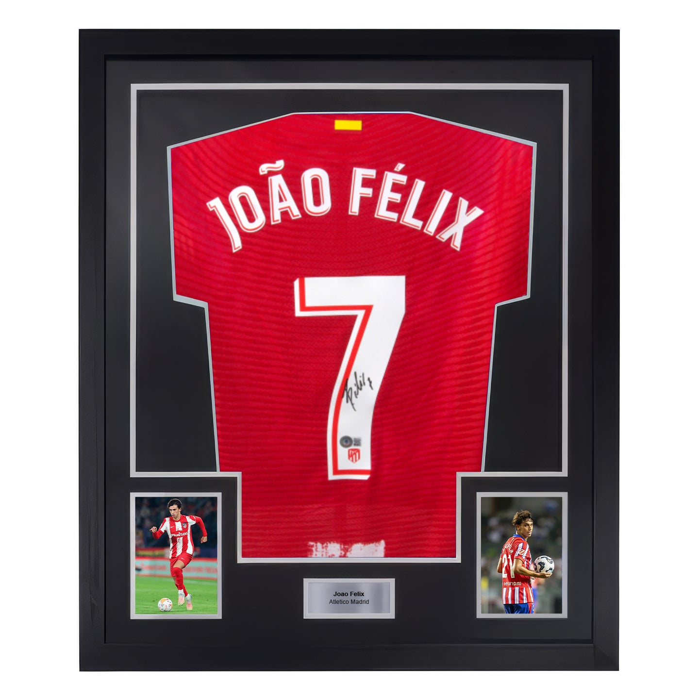 Framed Joao Felix Signed Atletico Madrid Home Soccer Jersey #7 with Beckett COA
