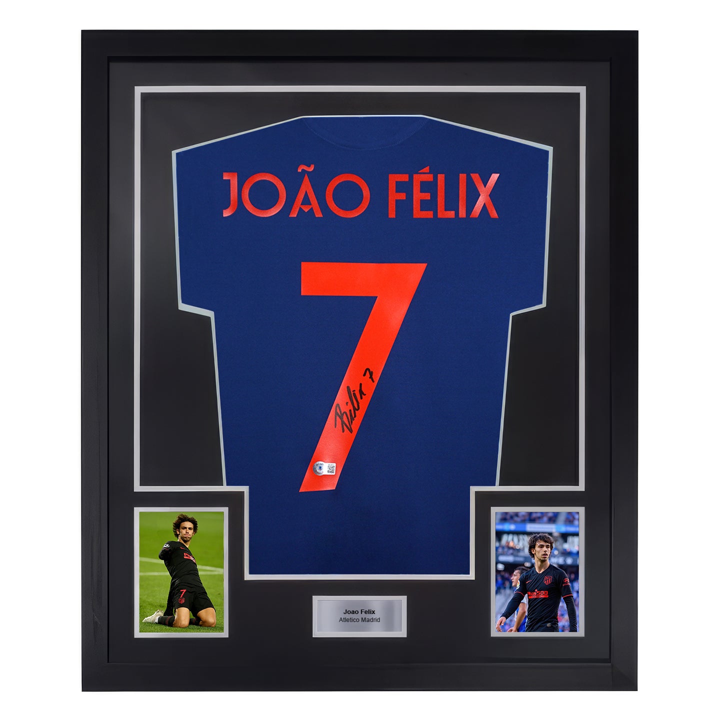 Framed Joao Felix Signed Atletico Madrid Away Soccer Jersey #7 with Beckett COA
