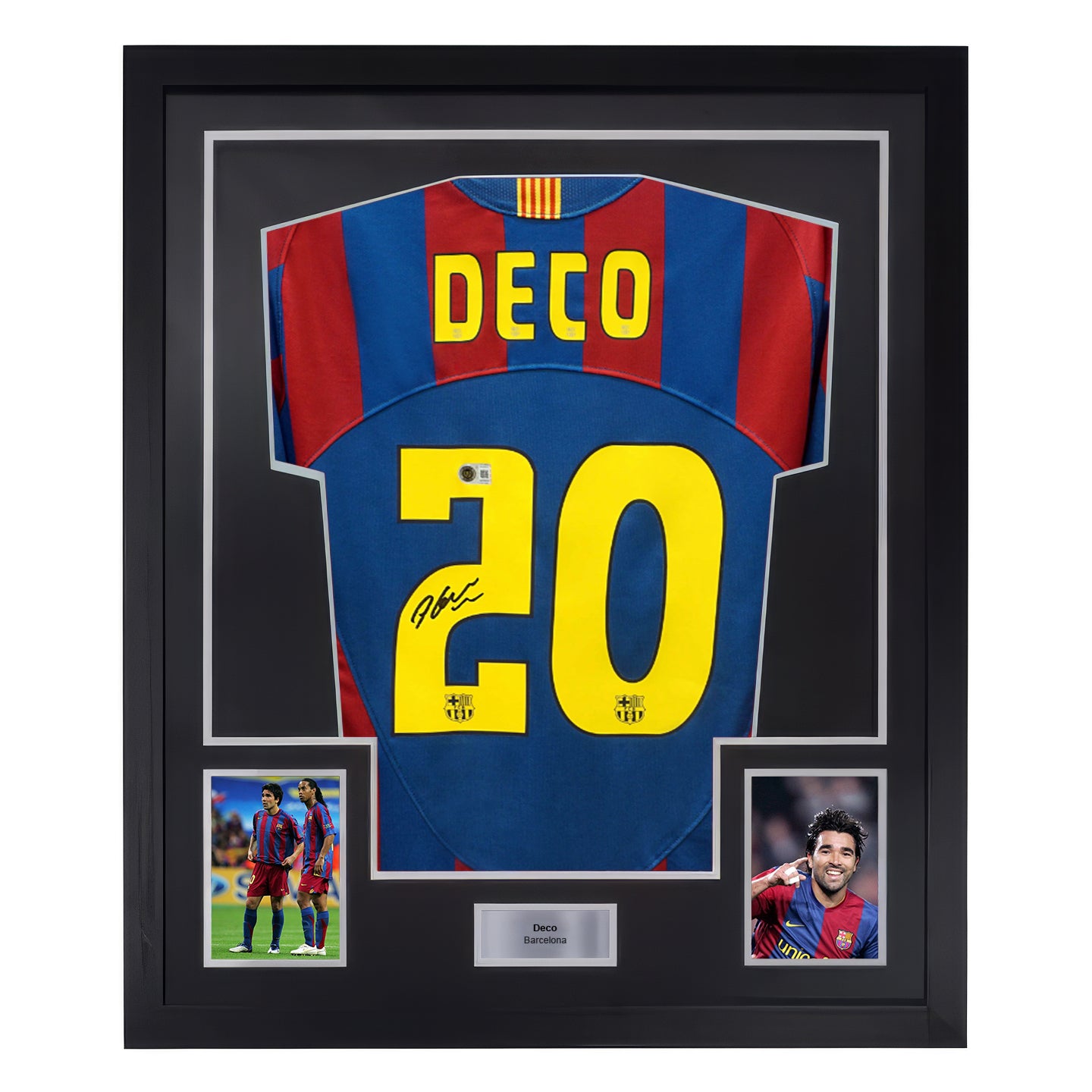 Framed Deco Signed FC Barcelona Home Soccer Jersey #20 with Beckett COA