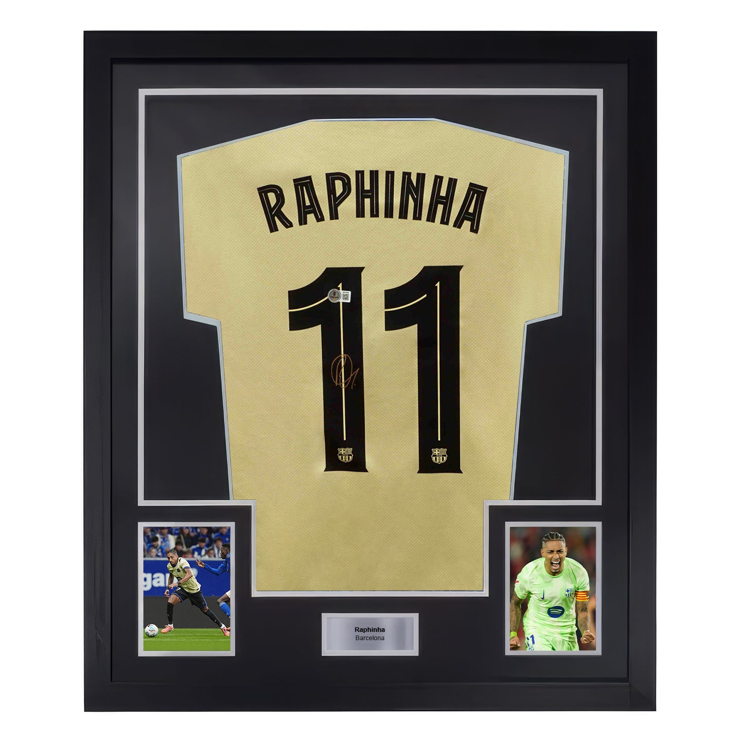 Framed Raphinha Signed FC Barcelona Away Soccer Jersey #11 with Beckett COA