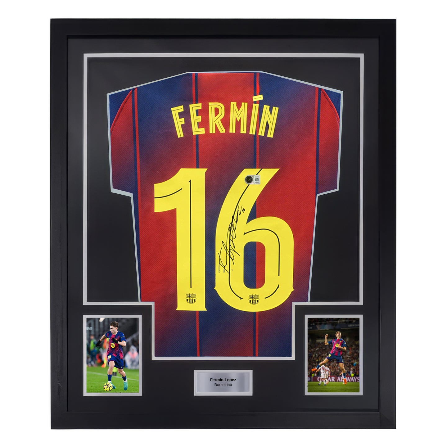 Framed Fermin Lopez Signed FC Barcelona Soccer Jersey #16 with Beckett COA