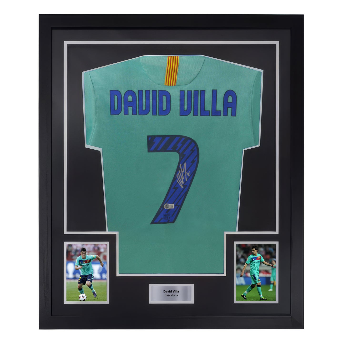 Framed David Villa Signed FC Barcelona Away Soccer Jersey #7 with Beckett Witness