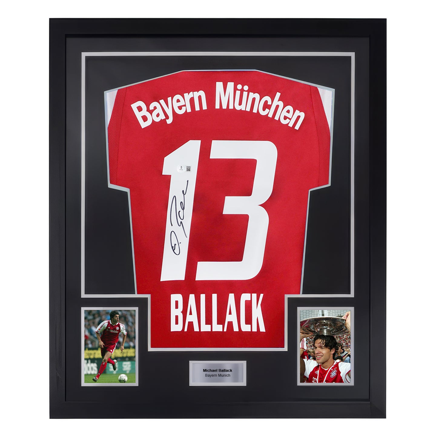 Framed Michael Ballack Signed Bayern Munich Home Soccer Jersey #13 with Beckett Witness
