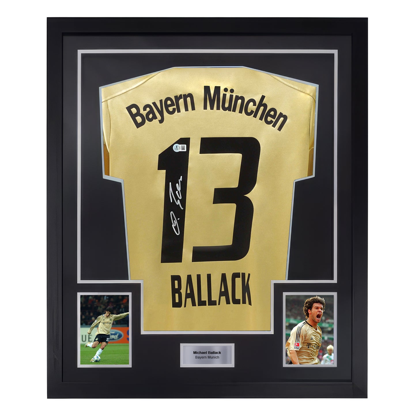 Framed Michael Ballack Signed FC Bayern Munich Soccer Jersey #13 with Beckett Witness