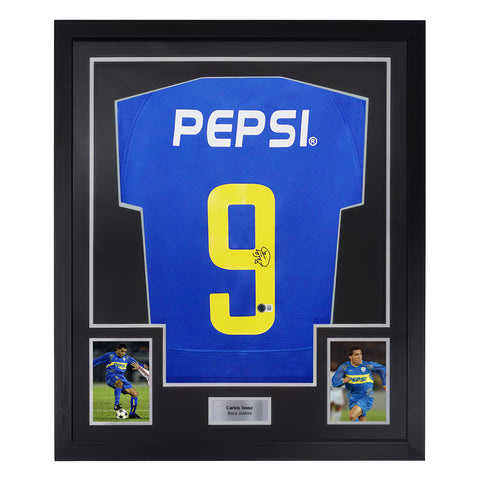 Framed Carlos Tevez Signed Boca Juniors Soccer Jersey #9 with Beckett Witness