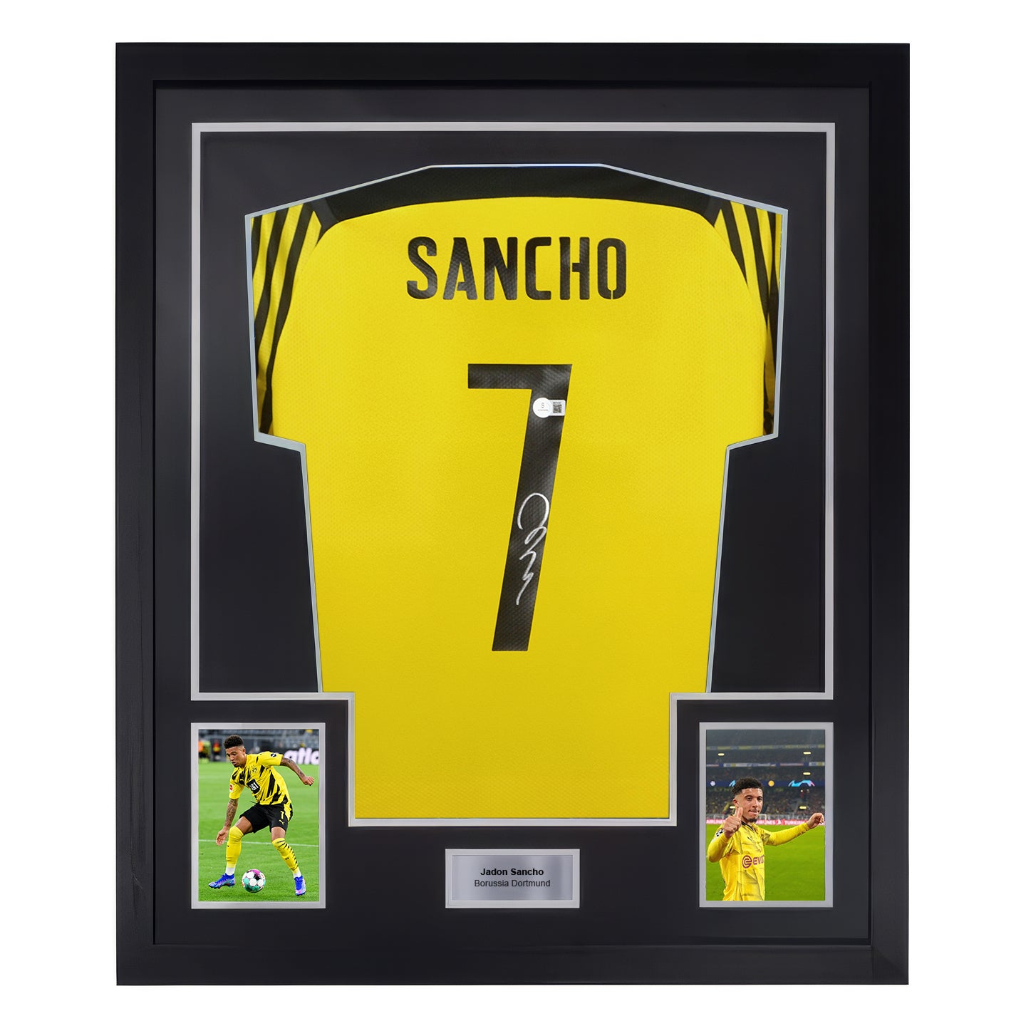 Framed Jadon Sancho Signed Borussia Dortmund Soccer Jersey #7 with Beckett COA