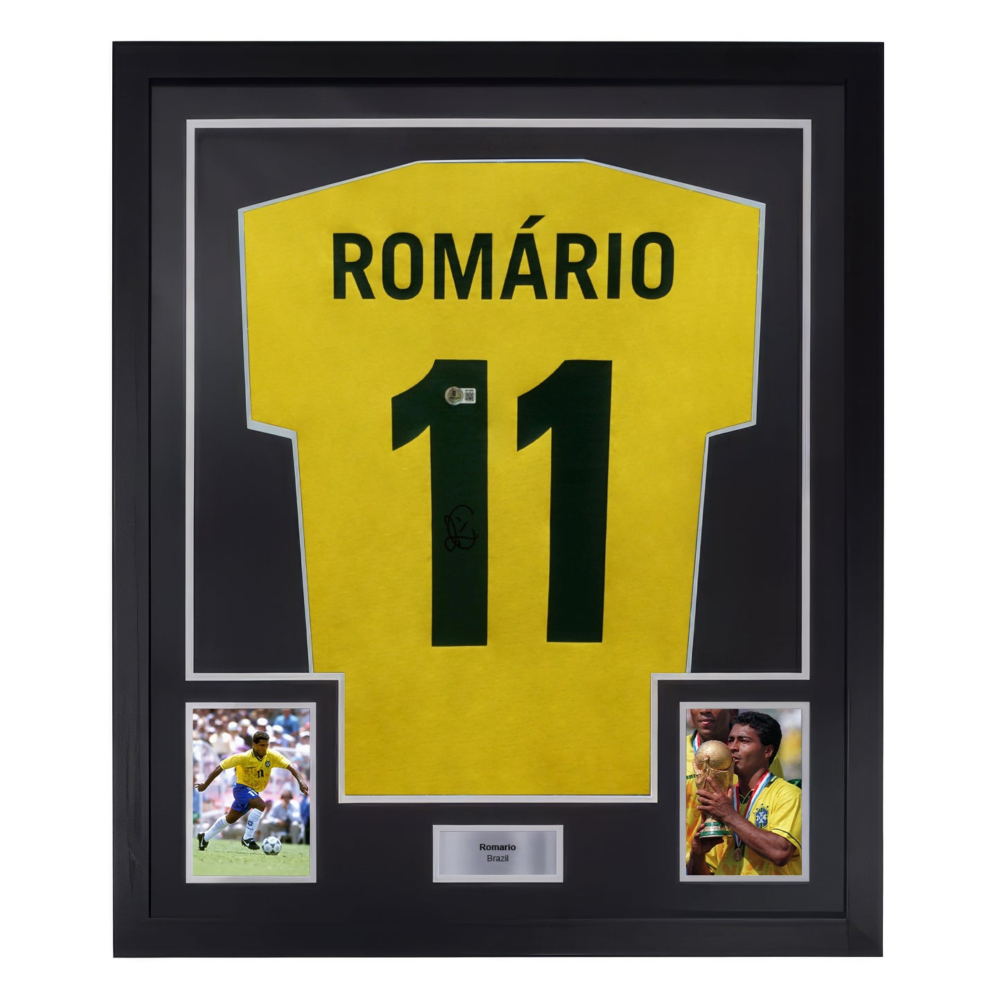 Framed Romario Signed Vintage Brazil FC Home Soccer Jersey #11 with Beckett COA