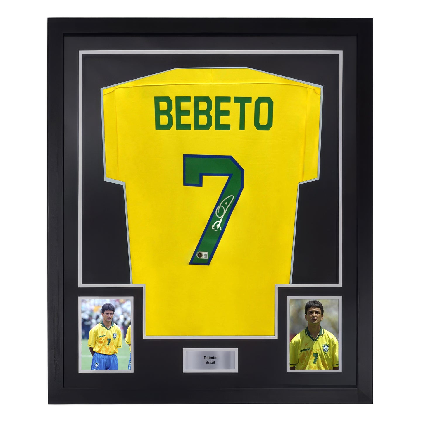 Framed Bebeto Signed Brazil FC Soccer Jersey #7 with Beckett COA
